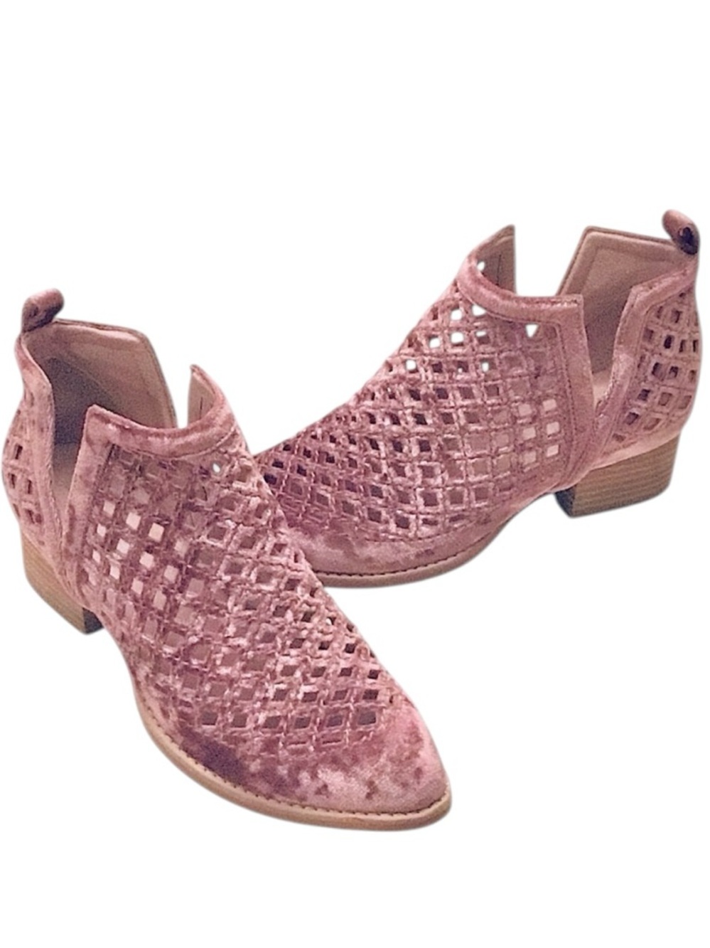 Jeffrey Campbell Ankle Boot Taggart Crushed Velvet Pink Cutouts Size-7.5